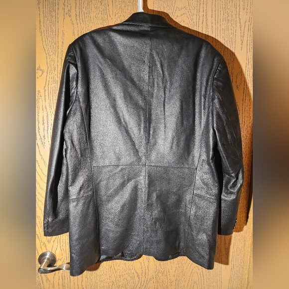 J. FERRAR BLACK LEATHER SUIT BLAZER SINGLE BREAST DESIGNER JACKET MEDIUM - Picture 2 of 7